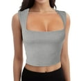 thumbnail image 1 of Glisme Tank Tops For Women Sleeveless Crop Top Seamless Square Neck Trendy Tank Top Flexible Fit Grey Top, 1 of 5