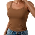 thumbnail image 1 of Glisme Tank Tops For Women Spaghetti Strap Neck Ribbed Tank Tops Slim Fitted Camisole Basic Sleeveless Layering Shirts Versatile Brown Tee, 1 of 5