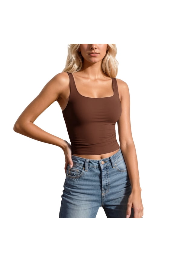 Tank Tops For Women Strappy Sleeveless Camisole Tight Fitted Stretch Basic Layering Inner Wear Casual Summer Tops Versatile Coffee Top