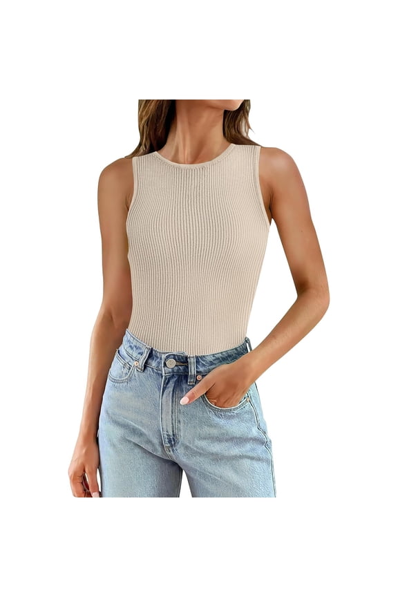 Tank Tops For Women Summer Sleeveless Knitted Sports Yoga Tank Top Round Neck Fitness Shirt For Exercise And Workouts Softness Khaki T Shirt