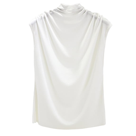 Glisme Tank Tops For Women Turtleneck Sleeveless Cotton Solid Casual Loose Tunic Top Tee Shirt Tank Leisure White Tee