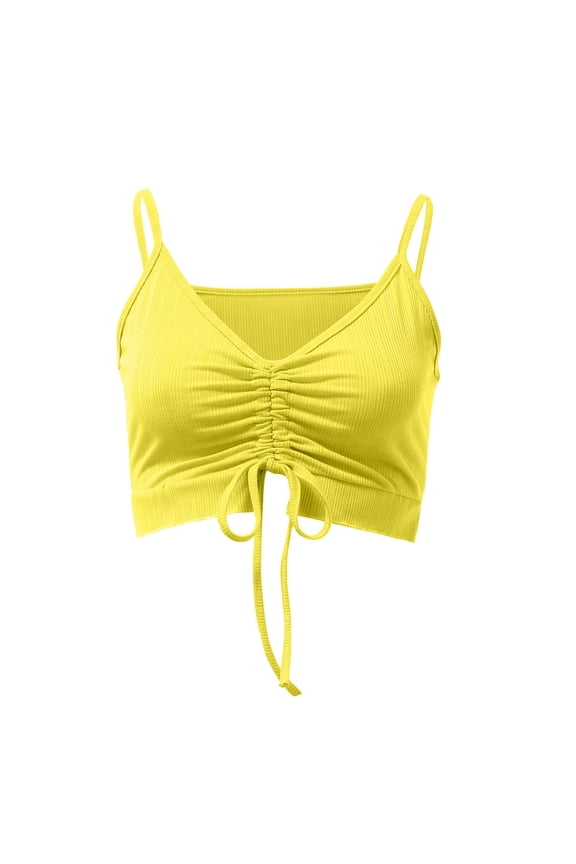 Tank Tops For Women V-Neck Tank Tops Ladies Sleeveless Solid Color Cami Vest T Shirt Versatile Yellow T Shirt