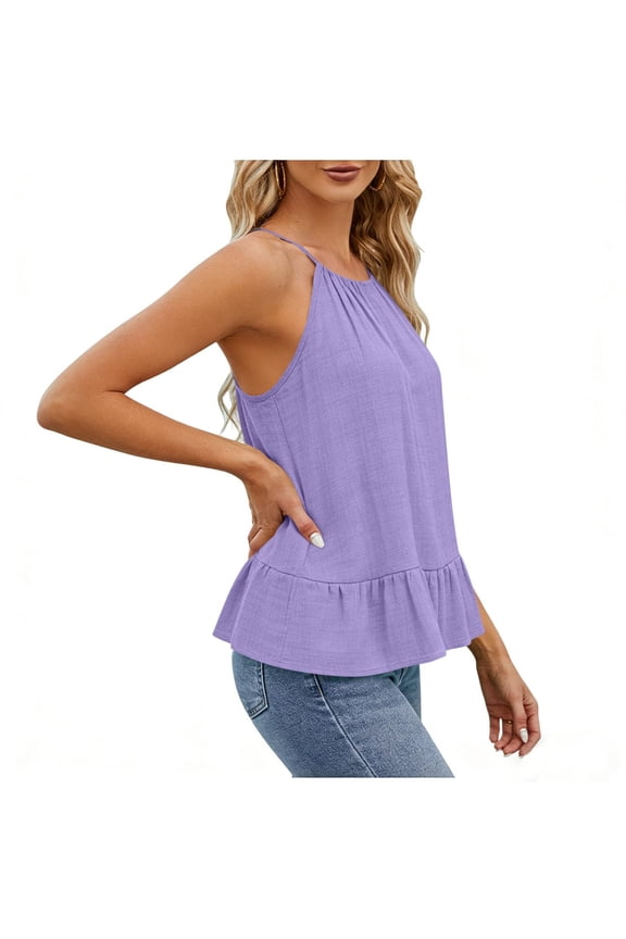 Tank Tops For Women Versatile Top With Lace Trim Dip Neck Sleeveless Blouse In Solid Knit For And Summer L Purple