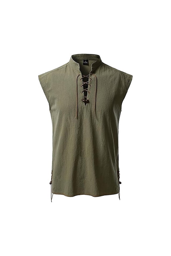Tank Tops Men Shirt Sleeveless Hippie Beach Shirt Standing Collar Lightweight Linen Blend Casual Shirt Sleeveless Muscle Shirts For Active Men Green