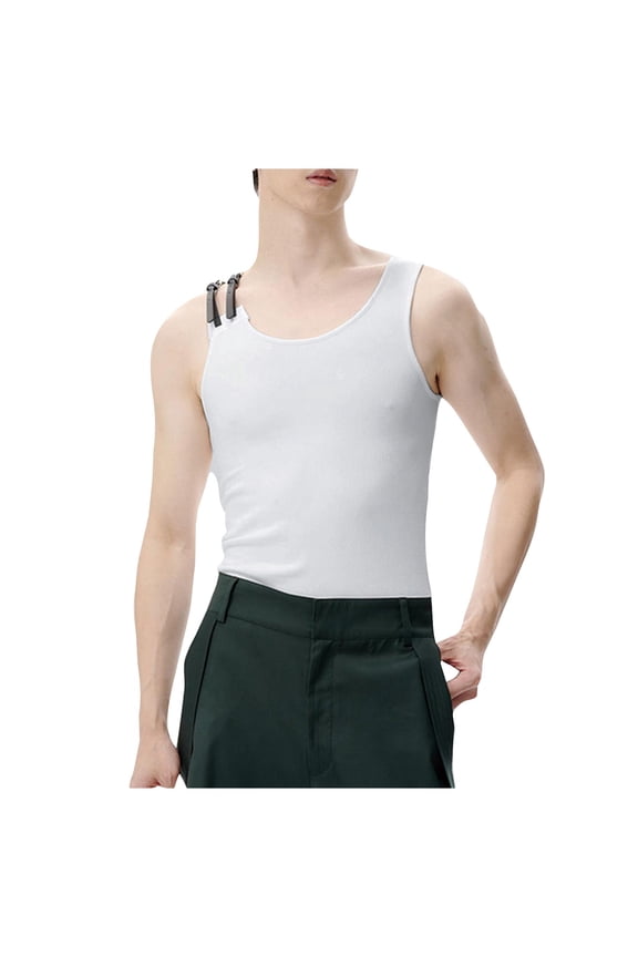 Tank Tops Men Sleeveless Threaded Vest Muscle Fitness Tight Sports Cotton T Shirt Base Shirt Breathable Sleeveless Undershirts White