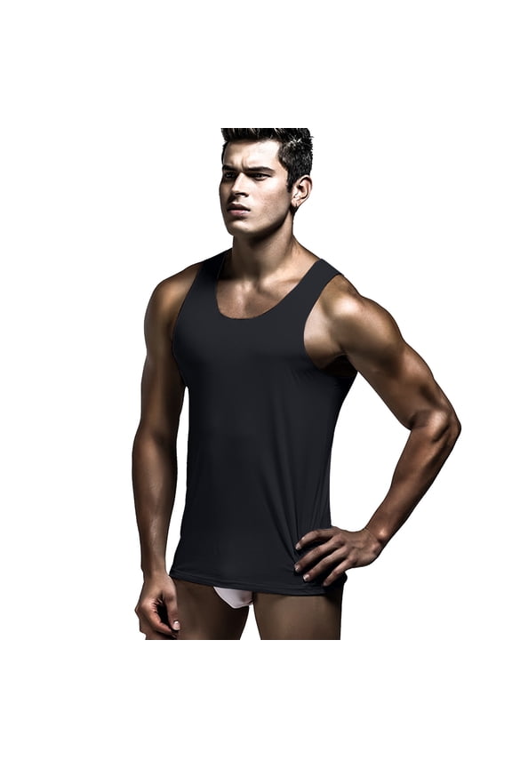 Tank Tops Men Summer H Vest Silk Thin Man Vest Backing Plate Tight Vest Blouse Tank Tops Sleeveless Muscle Shirts For Active Men Black