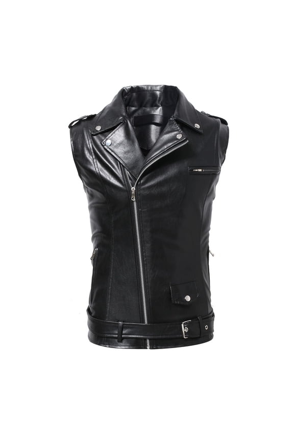 Tank Tops Men Trendy Fashionable Cool And Handsome Zipper Button Motorcycle Casual Leather Vest Sleeveless Summer Running Athletic T Shirts Black