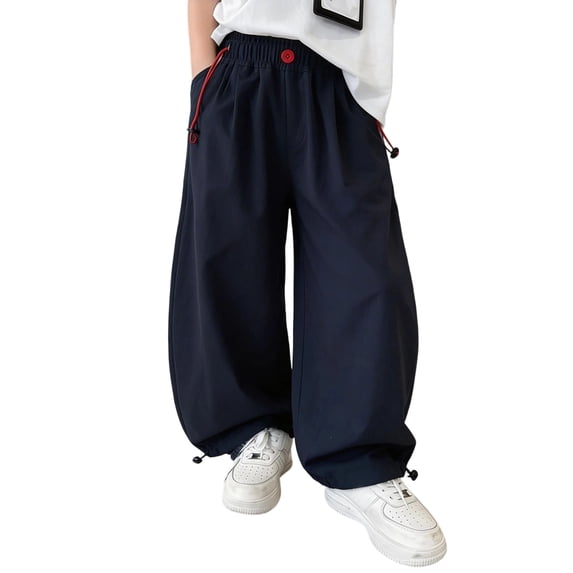 Glisme Teen Boys Pants Solid Color Elastic Waist With Pockets Autumn Breathable Boys Sports Trousers Size 7-8 Years