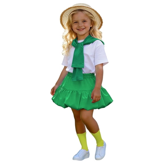 Glisme Girl Outfits Short Sleeve Crew Neck Performance Cheerleader Dance For Kindergarten Graduation Stage Show Adorable Clothing 14-15 Years Green