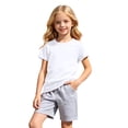 thumbnail image 1 of Glisme Girl Outfits Summer Short Sleeve Crewneck Tops Pants Cartoon Prints Clothes Set Soft Playsuit 9-10 Years White, 1 of 4