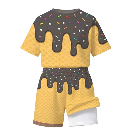 Glisme Girls Outfits Summer Short Sleeve Crewneck Clothes Set Cartoon Pattern Tops Pants Lovely Wear 11-12 Years Grey