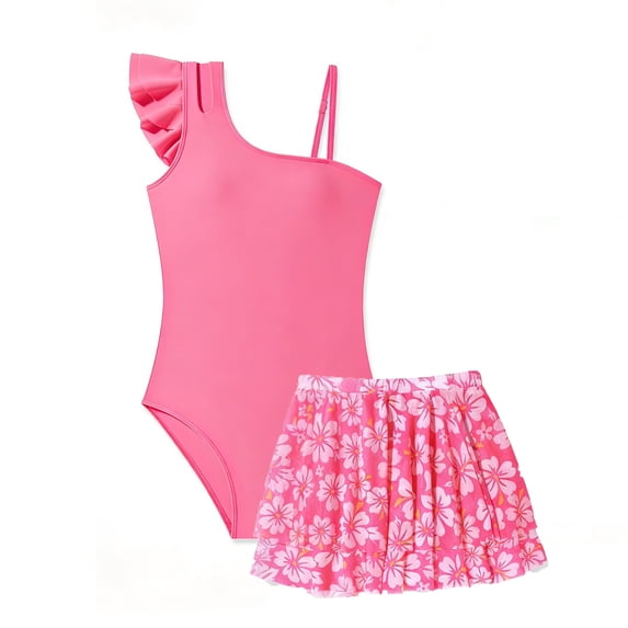 Glisme Teen Girls Swimwears 11-12 Years Sleeveless Bathing Suit Crewneck Cartoon Graphic One Pieces Swimsuit For Summer Beach Pool Durable Clothing Hot Pink2