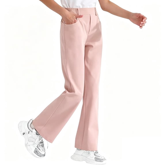 Glisme Girls Trousers Solid Color Autumn Loose Fit Girls Straight Leg Pants