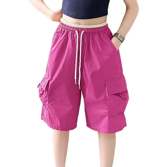 Glisme Teen Girls Trousers Solid Color With Pockets And Drawstring Autumn Casual Girls Wide Leg Pants