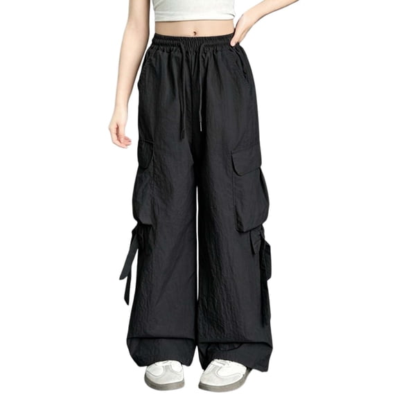 Glisme Teen Girls Trousers Solid Color With Pockets And Drawstring Autumn Soft Girls Flare Leg Pants Size 9-10 Years