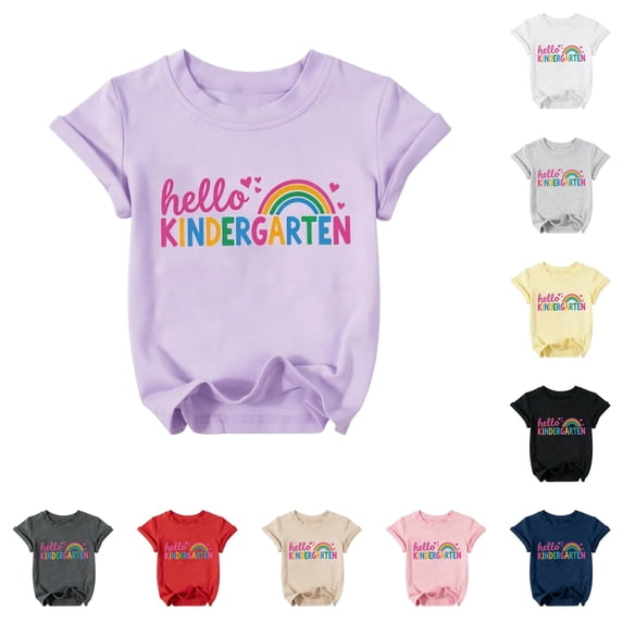 Glisme Teen T Shirts For Girl 10-11 Years Short Sleeve Tops Cartoon Prints Crewneck Tee Cute Clothes Purple