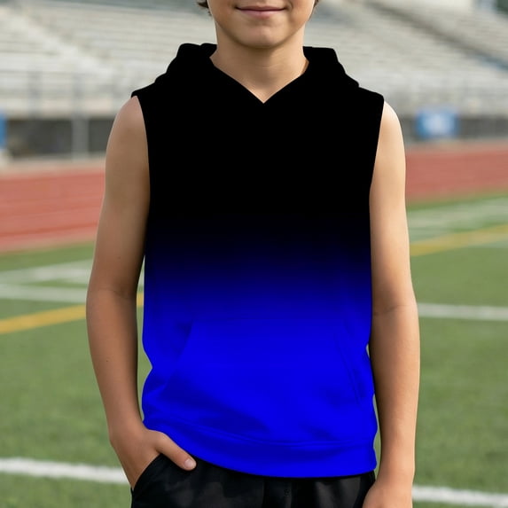 Glisme Teen Tops For Boy 9-10 Years Sleeveless Tee Round Neck T Shirts Graphic Prints Tank Tops Daily Wear Blue