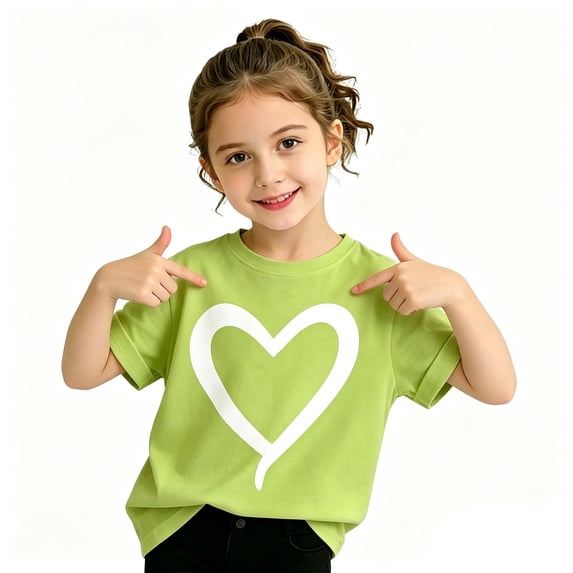 Glisme Tees for Girls Heart Print Short Sleeve Crew Neck Tops Summer Soft Girl T-Shirt Size 9-10 Years Light Green