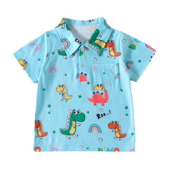 Glisme Toddler Boys Beach Tees Cartoon Dinosaur Print Short Sleeve Notch Neck Fall Comfortable Boys T-Shirt Size 2-3 Years