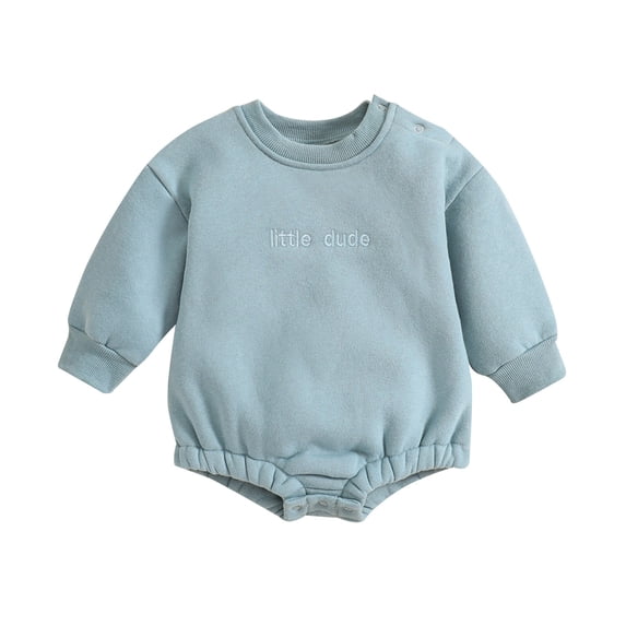 Glisme Toddler Boys Onesies 12-18 Months Crewneck Romper Long Sleeve Letter Pattern Jumpsuit Soft Playsuit Blue