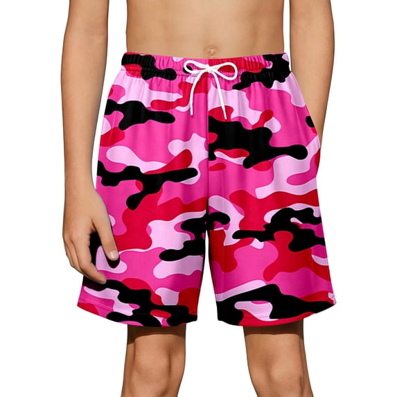 Glisme Toddler Boys Shorts Camouflage Elastic Waist With Drawstring Summer Breathable Boys Board Shorts Size 5-6 Years Pink