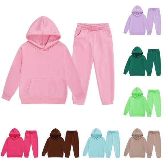 Glisme Toddler Girl'S Outfits 4-5 Years Long Sleeve Tracksuit Loose Fit Crewneck Sweatshirt Pants Solid Color Matching Suit Cute Daily Wear Pink