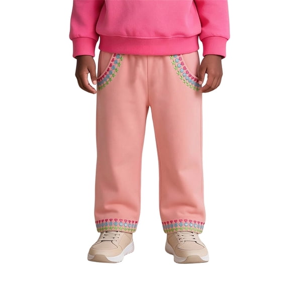 Glisme Toddler Girls Athletic Pants Graphic Straight Leg Sweatpants With Pockets And Drawstring Autumn Casual Girls Baggy Trousers