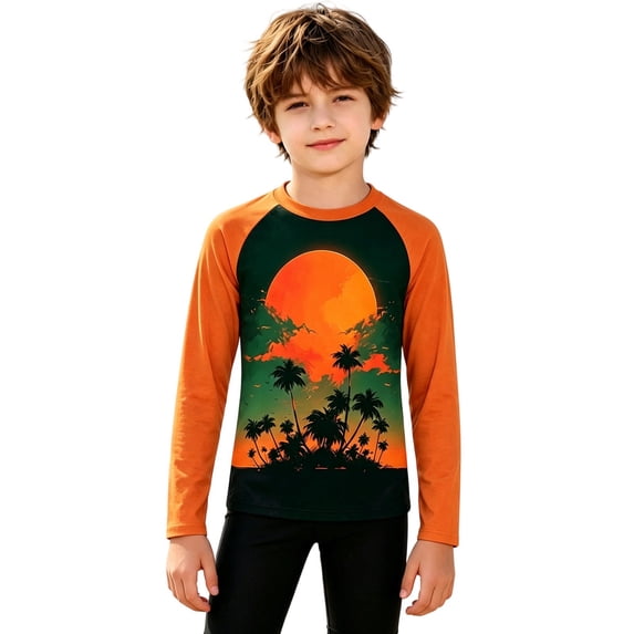 Glisme Toddler Girls Beach Tees Coconut Tree Print Long Sleeve Crew Neck Fall Breathable Girls T-Shirt Size 3-4 Years