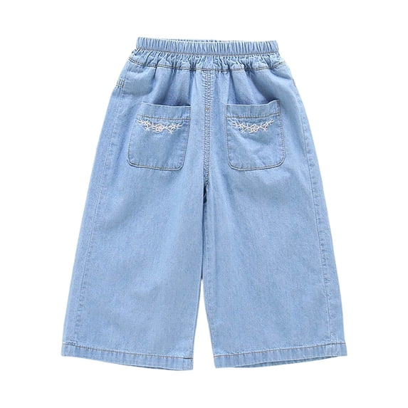 Glisme Toddler Girls Denim Pants Graphic Wide Leg Jeans Lightweight Breathable Autumn Casual Girls Baggy Trousers