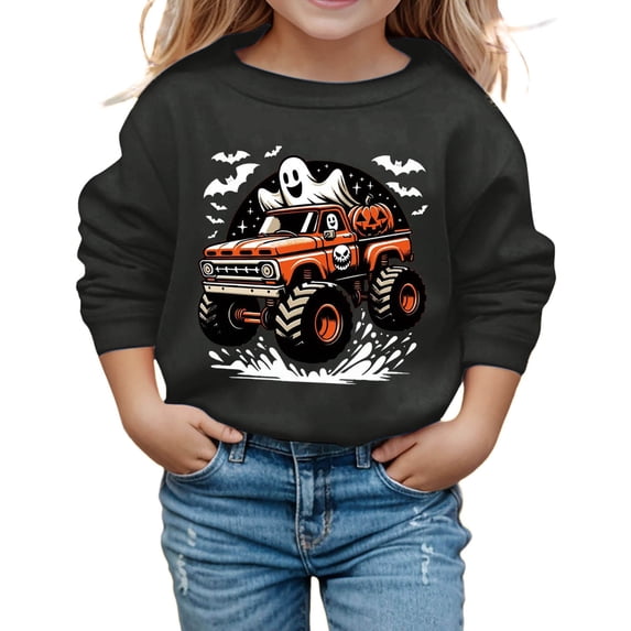 Glisme Toddler Girls Helloween Shirts Cute Ghost Print Long Sleeve Crew Neck Fall Season T-Shirt Girls Cozy Sweatshirts Size 2-3 Years Black