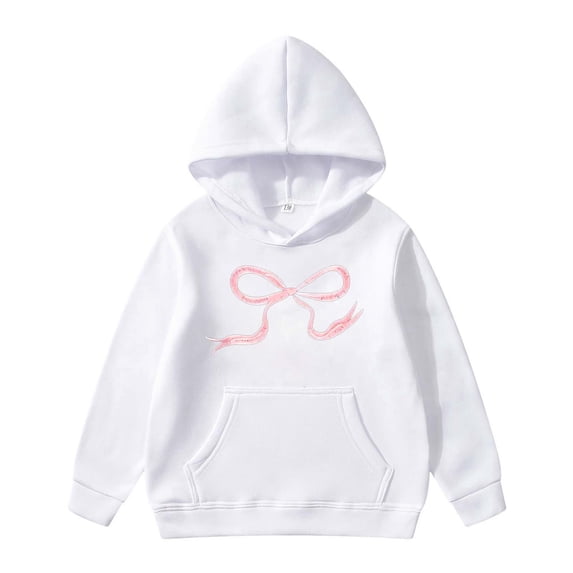 Glisme Toddler Girls Hoodies Bowknot Print Long Sleeve Fall Winter Cozy Sweatshirts For Girls Size 3-4 Years