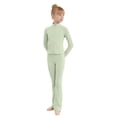 thumbnail image 1 of Glisme Toddler Girls Outfit Set Solid Color Long Sleeve Mandarin Collar Tops With Pants Outfit Summer Lightweight Girls Set Size 2-3 Years Light Green, 1 of 4