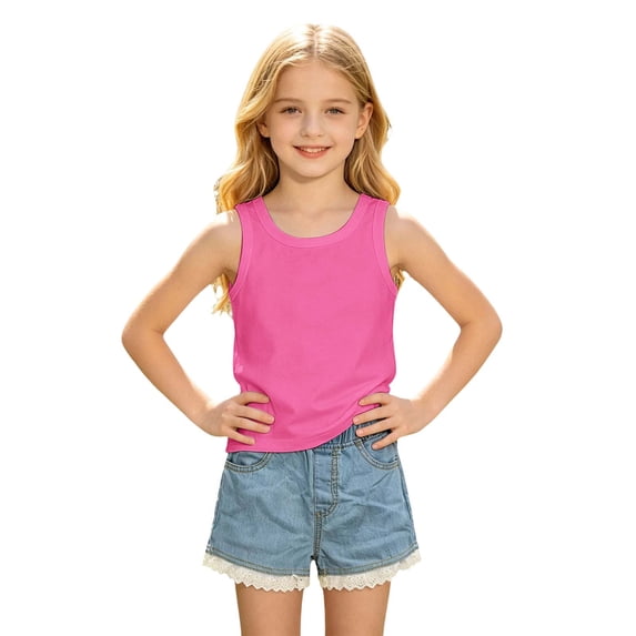 Glisme Toddler Girls Outfits Summer O Neck Clothes Set Sleeveless Graphic Prints Tops Pants Comfortable Playsuit 2-3 Years Hot Pink