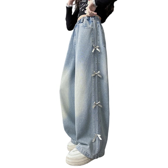 Glisme Toddler Girls Trousers Solid Color With Pockets Autumn Casual Girls Denim Pants Size 4-5 Years
