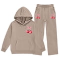 thumbnail image 1 of Glisme Toddler Kids Girls Outfit Set Cherry Print Long Sleeve Hooded Tees With Pants Set Breathable Girls Outfit Size 2-3 Years Khaki, 1 of 4