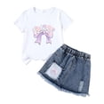 thumbnail image 1 of Glisme Toddler Outfit For Girl Round Neck Summer Floral Print Short Sleeve Top And Skirt Playwearss Adorable Clothes 2-3 Years White, 1 of 5