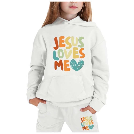 Glisme Toddler Outfits For Girl Crewneck Long Sleeve Hooded Pants Graphic Prints Hoodie Set Comfy Wear 4-5 Years White