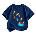 thumbnail image 1 of Glisme Tops for Girl Short Sleeve T Shirts Crewneck Cartoon Pattern Tee Cute Big Girls Wear Navy, 1 of 3