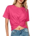 thumbnail image 1 of Glisme Tops For Women Short Sleeve Crop Tops Solid Color Round Neck Relax Fit T Shirt Trend Clothes Hot Pink 2Xl, 1 of 5