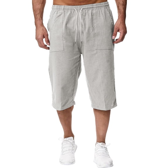 Glisme Trouser For Mens Mid Waist Spring And Summer Sweatpants Jogging Loose Beach Capri Pants Retro Clothes 3Xl Grey