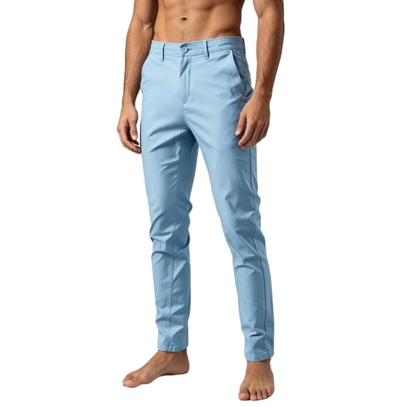 Glisme Trousers For Men Solid Color Zip Front With Pockets Summer Comfortable Men Casual Pants Size M Blue