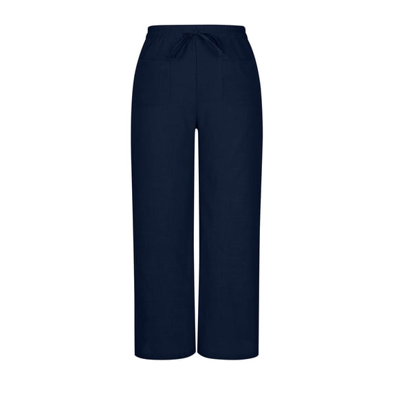Glisme Trousers For Women Solid Color Elastic Waist With Drawstring Summer Cozy Soft Women Wide Leg Pants Size L Black