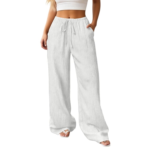 Glisme Trousers For Women Solid Color Elastic Waist With Pockets And Drawstring Summer Comfortable Women Wide Leg Pants Size L Mint Green