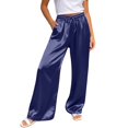 thumbnail image 1 of Glisme Trousers For Women Solid Color Elastic Waist With Pockets And Drawstring Summer Comfortable Women Wide Leg Pants Size S Blue, 1 of 5