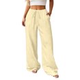 thumbnail image 1 of Glisme Trousers For Women Solid Color Elastic Waist With Pockets And Drawstring Summer Cozy Soft Women Wide Leg Pants Size XS Yellow, 1 of 5