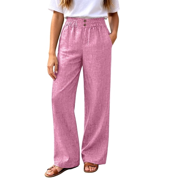 Glisme Trousers For Women Solid Color Elastic Waist With Pockets Summer Comfortable Women Wide Leg Pants Size L Red