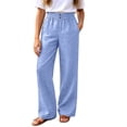 thumbnail image 1 of Glisme Trousers For Women Solid Color Elastic Waist With Pockets Summer Cozy Soft Women Wide Leg Pants Size 3XL Blue, 1 of 4