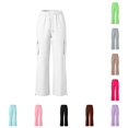thumbnail image 1 of Glisme Uniform Pants For Girl Back To School Wide Leg Joggers High Waist Solid Color Sweatpants 11-12 Years White, 1 of 8