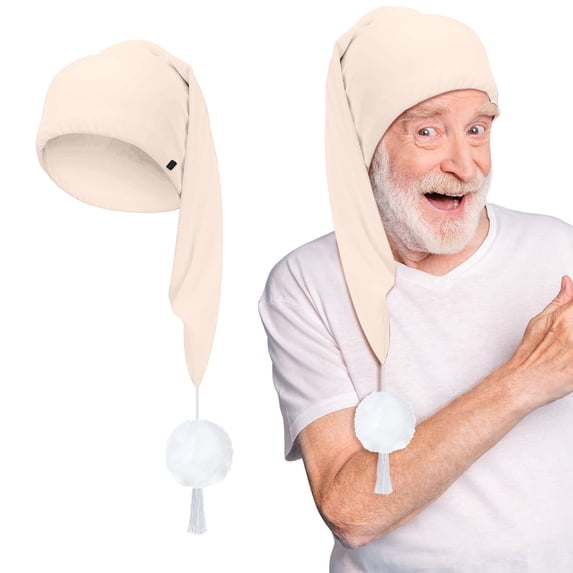 Glisme Unisex Headwear Long Tail Sleep Hat Tassel Loose Slouch Night Cap Unisex Solid Color Winter Outdoor Windproof With Hat Knit Hat Classic Head Accessory Beige