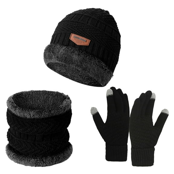 Glisme Warm 3 Piece Hat Gloves Scarf And Thermal Cycling Screen Knitted Hat For Cycling Skiing Black